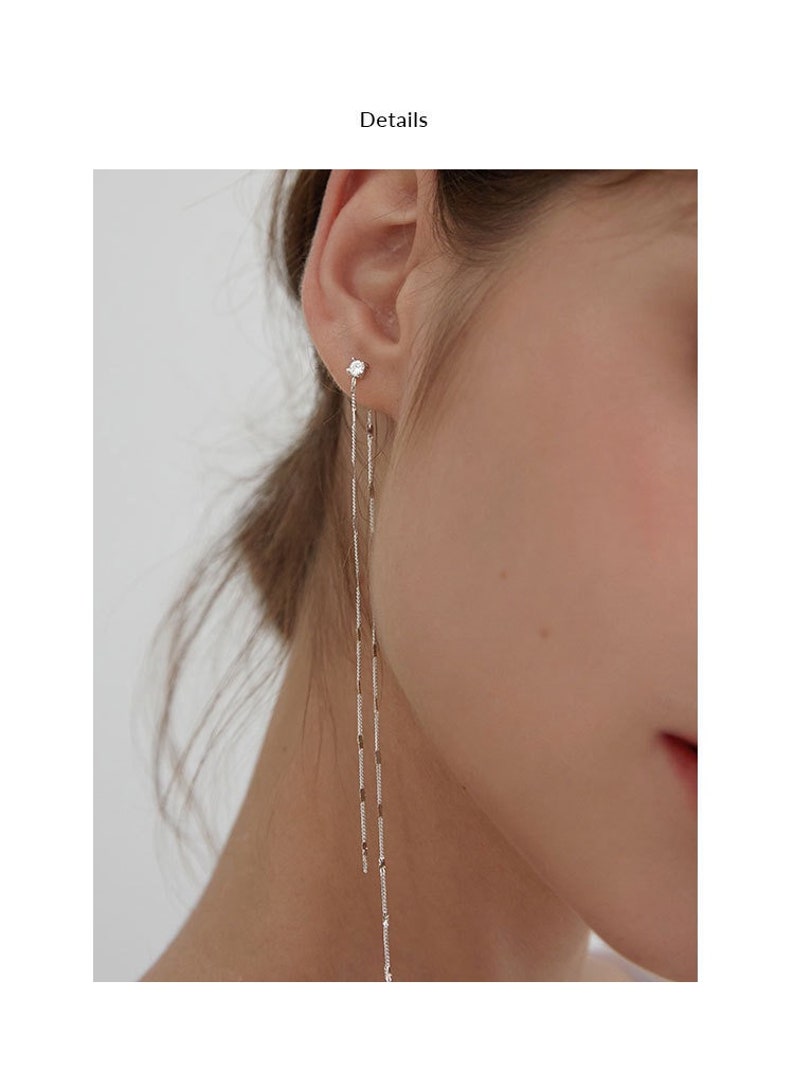 Stunning Sterling Silver Chain Threader Earrings Long Linear Drop Earrings with a Radiant Shine, Prom Earrings, Wedding earrings image 5