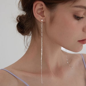 Stunning Sterling Silver Chain Threader Earrings Long Linear Drop Earrings with a Radiant Shine, Prom Earrings, Wedding earrings image 8