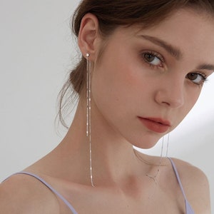 Stunning Sterling Silver Chain Threader Earrings Long Linear Drop Earrings with a Radiant Shine, Prom Earrings, Wedding earrings image 9