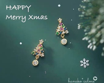 Multicolored Gemstones Christmas Stud Earrings, Christmas Jewelry, Statement Earrings