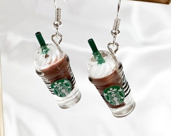 Pendientes Starbucks Frappe / Lindos pendientes de comida y bebida / Starbucks Dangle / Plata de Ley 925 / Chapado en Oro / Regalo de Navidad