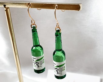 Korean Soju Bottle Earrings | Cute food and drinks earrings | Soju Bottle | 925 Sterling Silver | Gold Plated | Nine2FiveStudioCo