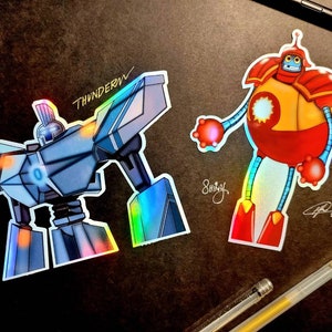 Super Giant Robot Brothers Stickers Holographic Thunder Shiny Fanart Animation Cartoon