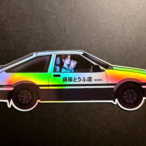 D Takumi Toyota Trueno Sports Car Sticker Holographic Fanart Anime