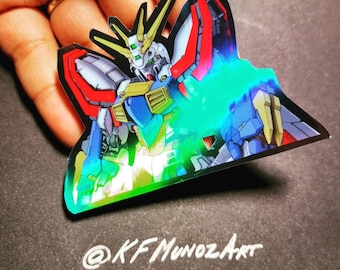 God Gundam Mobile Suit Holographic Sticker Peeker Fanart