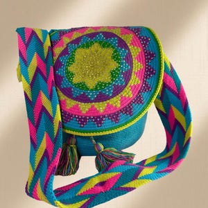 Handmade Wayuu Flap Bag: Colombian Mochila, Boho Beach Bag