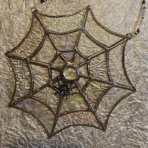 Spider Web with Spider Stained Glass Sun Catcher