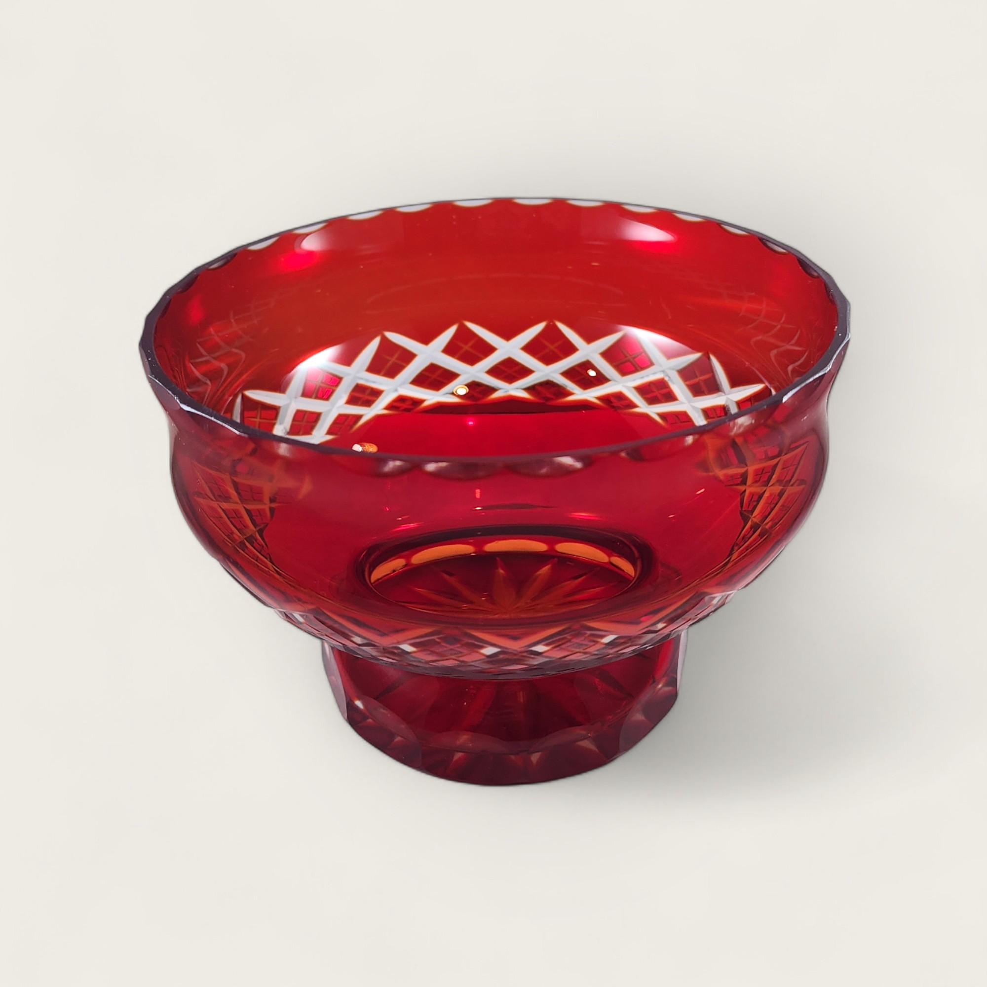 Vintage Badash Crystal Bowl: Ruby Red Cut to Clear Glass, Flared ...