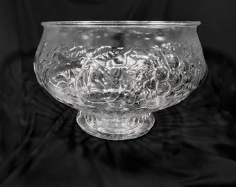 Vintage Jeannette Glass Punch Bowl Set With Fruit Pattern, 12