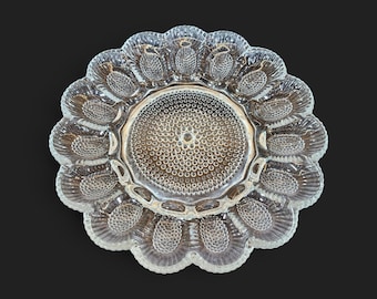 Vintage Indiana Glass Clear Hobnail Egg Plate, Deviled Egg Serving Platter