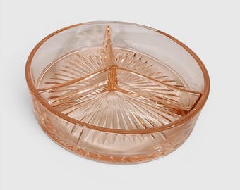 Vintage Pink Depression Glass Three Section Dish: Starburst Pattern, Collectible Vintage Glass