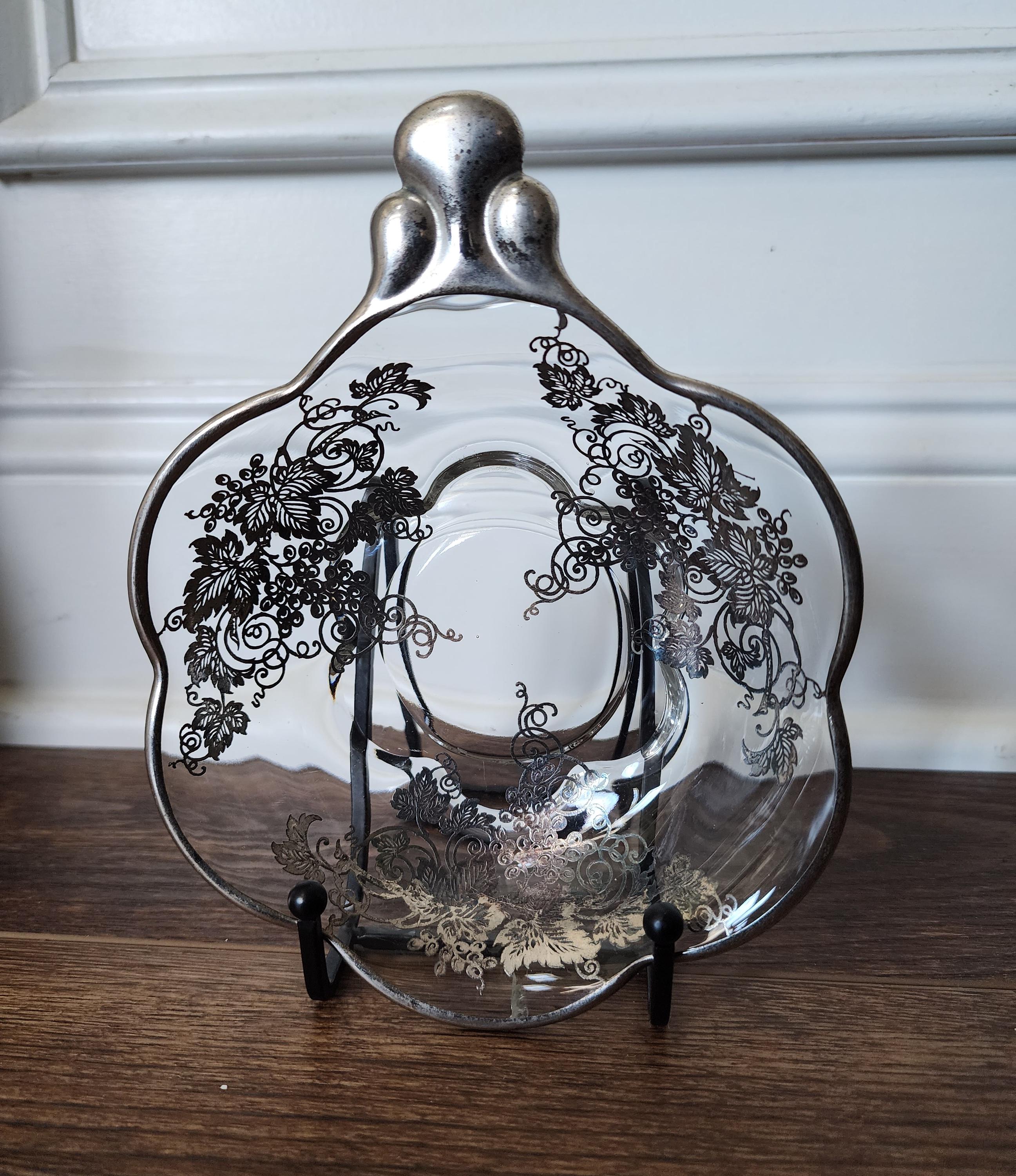 Vintage Glass Bowl Silver Overlay - Etsy