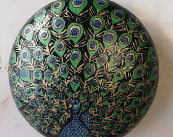 STONE 4, peacock, paperweight or decorative stone for indoor and outdoor use, diam. 12 cm, weight 560 g, unique, weatherproof, original. Gift