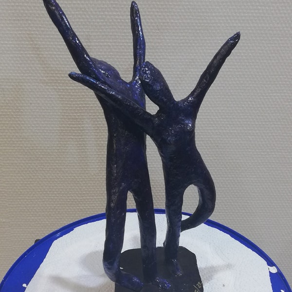 Sculpture U7 "Couple dansant", papier mâché, uniquement pour l'intérieur, H 29 cm, L 17 cm, unique, fait main, cadeau original