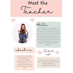 Meet the Teacher Template, Fully Editable in Canva.  Back to Teacher School Welcome Letter, Daycare and Preschool Meet the Teacher