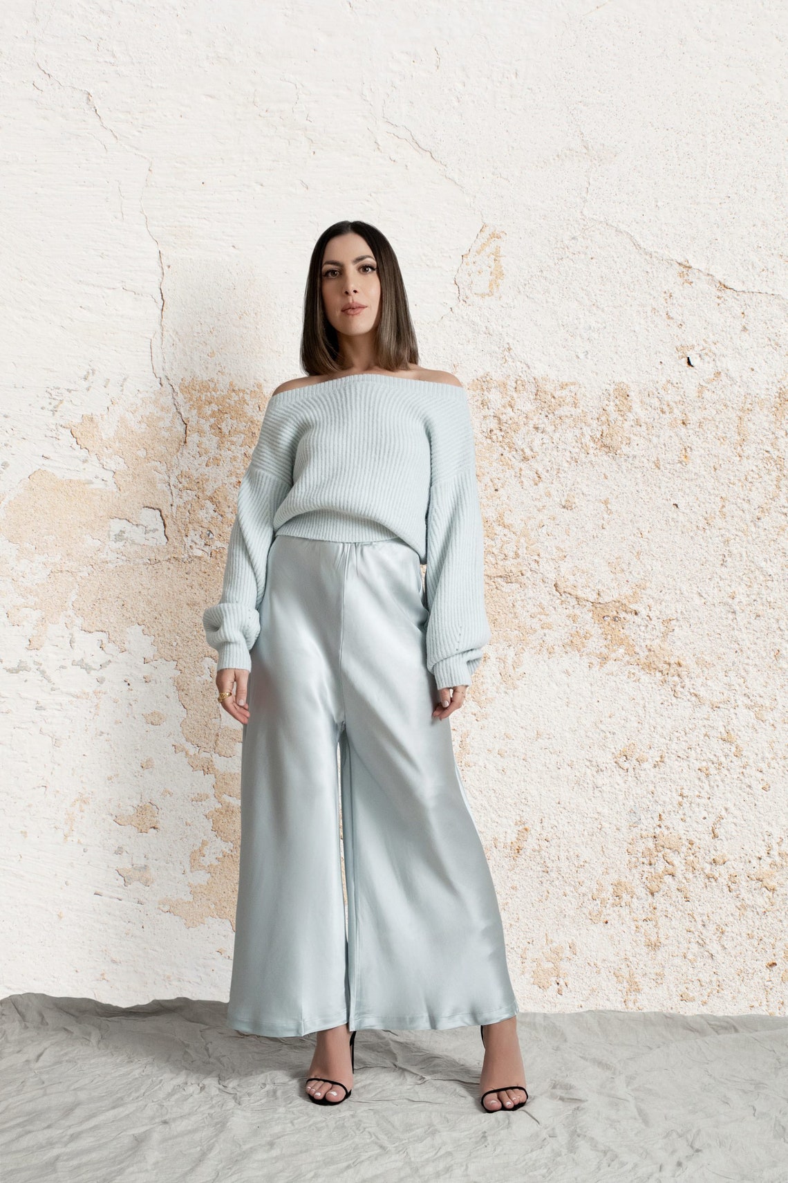 Women's Silk Pants Light Blue Made from 100 Silk soft Etsy