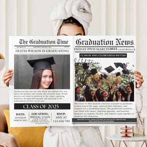 Graduation Newspaper 2025 Template, Senior Graduation 2025 Design Canva Editable Template, You Did it 2025 Newspaper Invitation Editable