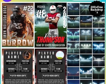 Football Trading Card Canva Editable, American Football Player Card Design,Free Football Backdrop, Front and Back Card, Sport Card Template