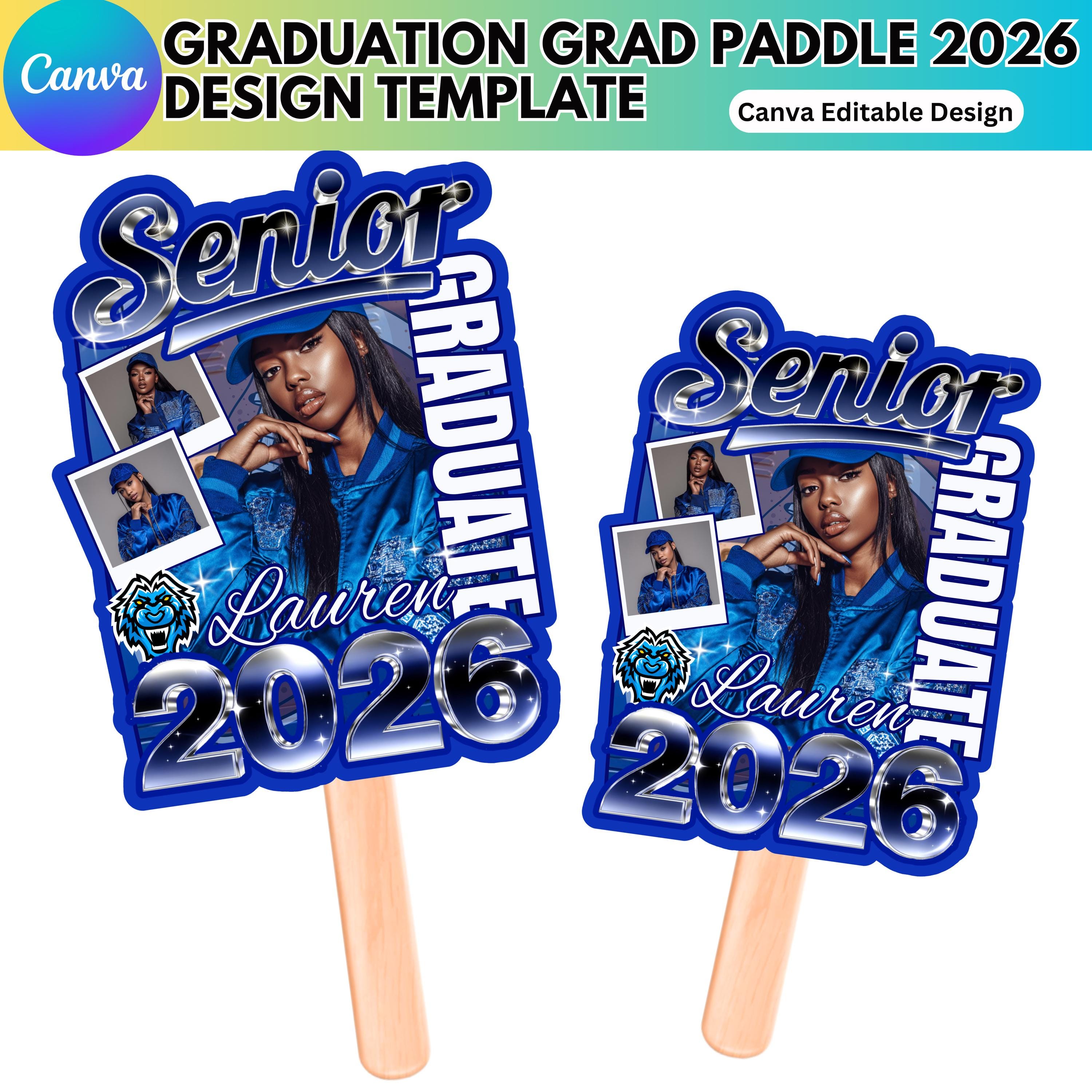 Grad Fan Blue 2026 Canva Editable Template, Class of 2026 Graduation ...
