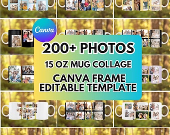 15oz  Mug Photo Collage Canva Template, Canva Editable Template, Mug Template, 15oz  Mug Frame Template, Sublimation Mug Template