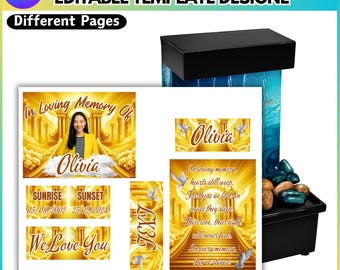 Memorial Mini Fountain Yellow Canva Editable Template, 6pcs Custom Memorial Fountain, Canva Editable Template, Custom Memorial Fountain