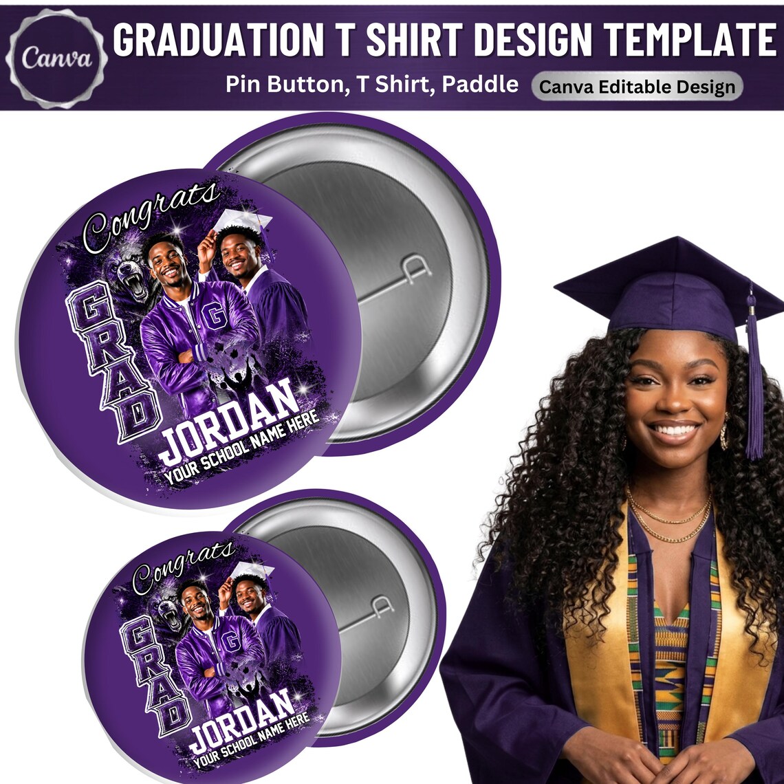 Graduation 2026 Purple Canva Template | Editable Grad Photo | Shirt ...