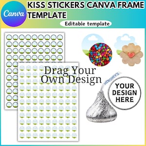 Kiss Sticker Template, Chocolate Kiss Sticker Template, Diy Packaging Template, Party template,Mini Kiss Wrapper, Canva Editable