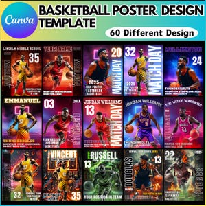 60 Poster di basket Canva Modello modificabile, Poster di sport di basket, Banner personalizzato, Sfondo di basket, Download digitale