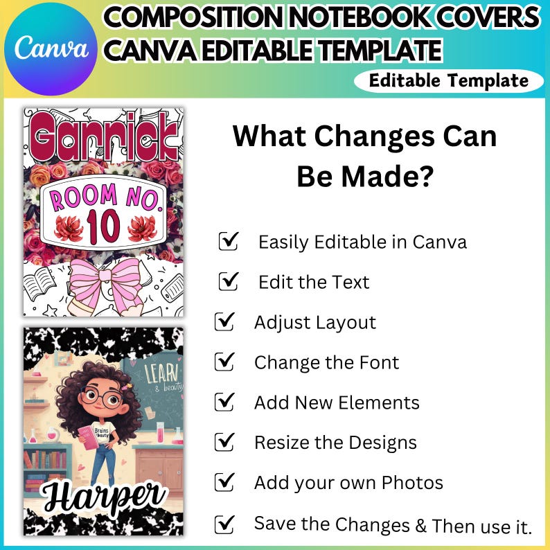 Composition Book Cover Mega Bundle, Canva Composition Notebook Design ...