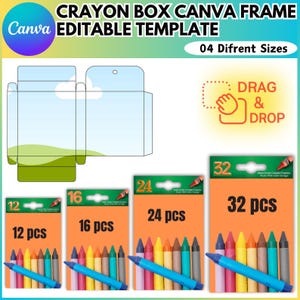 4pcs Crayon Box Canva Editable Template, Wax Crayon Box Template, Gift Box Canva Frame, Crayon Box Template, Party FavorBox Design, Gift Box