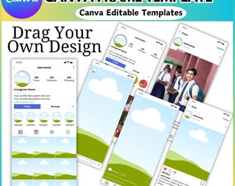 Modelli modificabili di mock-up di profilo Instagram, modelli di social media Instagram per reel e post, pianificatore di feed di social media, trascina e rilascia