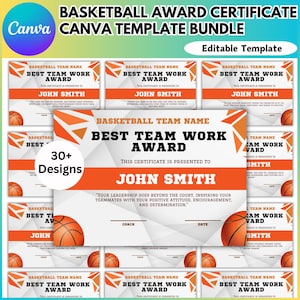 Basketball Awards Printable Canva Editable Template, End of Season, Year Basketball Team Award Certificates, Sport Basketball Award Template