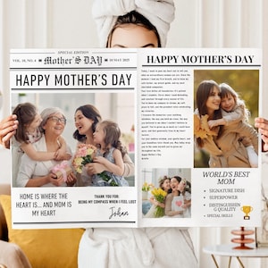 Moederdag krant canvas bewerkbare sjabloon, Moederdag cadeau ontwerp, gepersonaliseerd cadeau, Moederdag krant boeket wrap, krantenpapier wrap