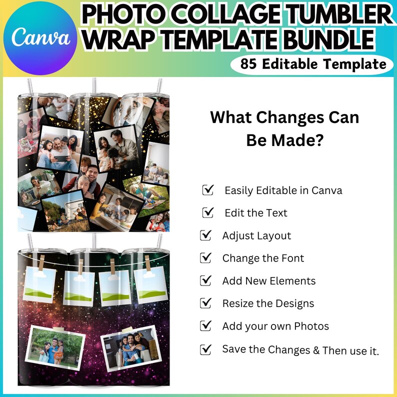 Layout Wrapped Editable Add Your Own Photo Tumbler Wrap Canva Editable Template Bundle, Family ...