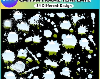 Bleekmiddeleffect verven noodlijdende rand Canva bewerkbare kadersjabloon, vul je eigen verfplons, canvas slepen en neerzetten foto verfspatten