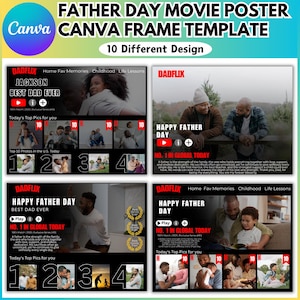 Dad Flix Canva bearbeitbare Vorlage, Vatertags-Collage-Design, Vatertagsgeschenk, beste Väter aller Zeiten Vorlage, Filmplakat personalisiertes Plakat