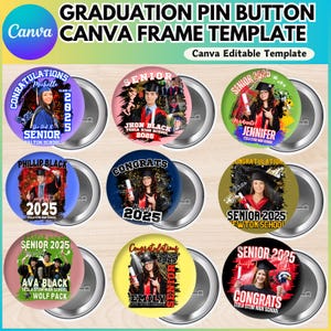 Graduation Pin Button Canva Editable Template, Congratulation 2025 Button Template, Graduation Template, Digital Download