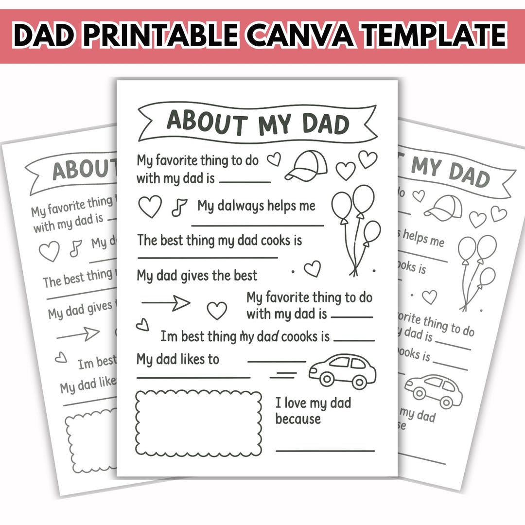 Father's Day Gift Coloring Printable Template, All About Dad Interview ...
