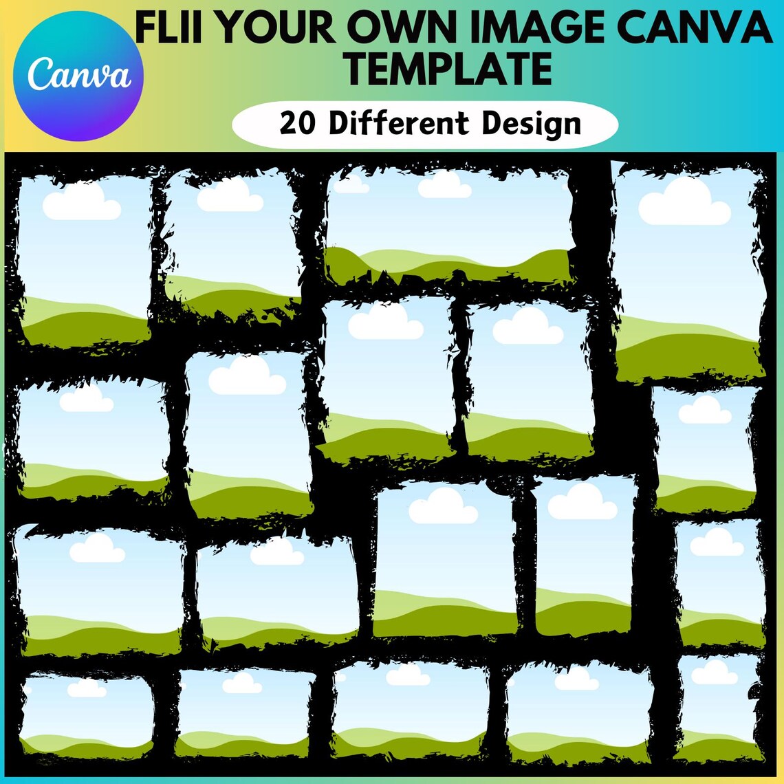 Bleach Effect Distressed Edge Canva Editable Frames Bundle, Fill Your ...