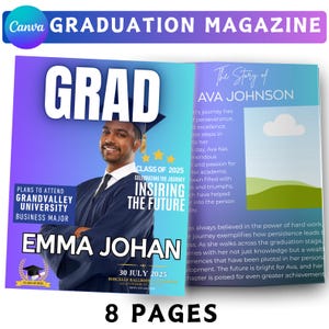 Graduation Magazine Canva Editable Template Bundle, 2025 Senior Graduation, Senior Class of 2025 Magazine, Full Magazine Template