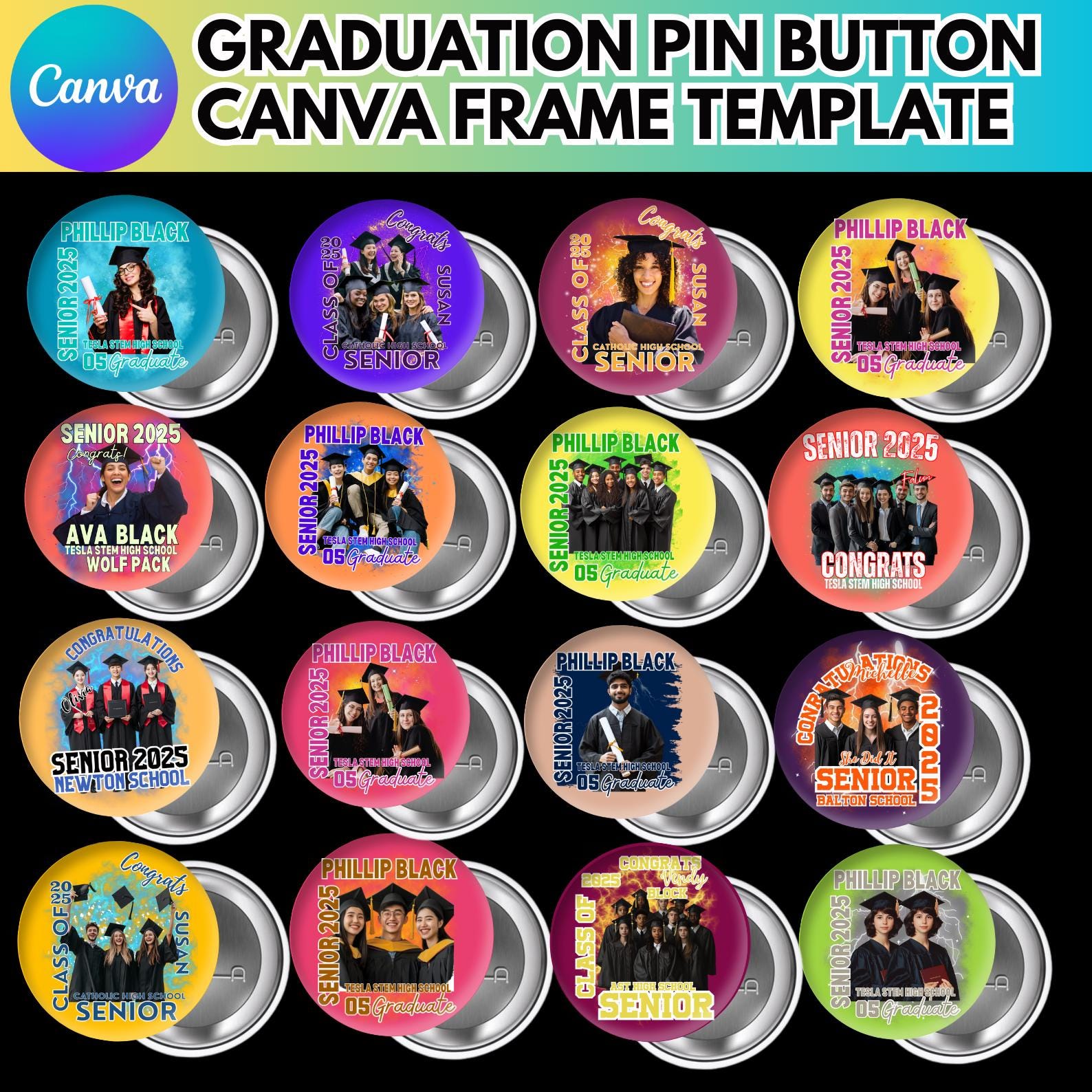Graduation Pin Button Canva Editable Template, Congratulation 2025 ...