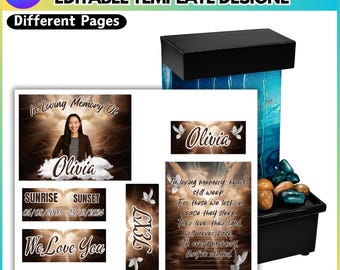 Memorial Mini Fountain Brown Canva Editable Template, 6pcs Custom Memorial Fountain, Canva Editable Template, Custom Memorial Fountain