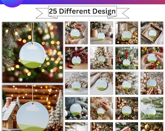 Ornament Mockup Canva Editable Bundle, Ceramic Round Heart Star Snowflake Ornament Mockups, Canva Drag & Drop  Printify Templates