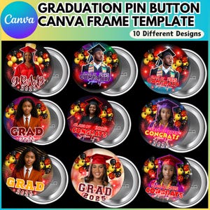 Graduation Pin Button Canva Editable Template, Congratulation 2025 Button Template, Graduation Template, Digital Download