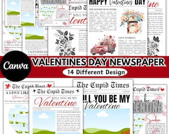 Valentines Cupid Post Newspaper Canva Editable Template, Custom Newspaper Template, Will You Be My Valentine, Digital Download