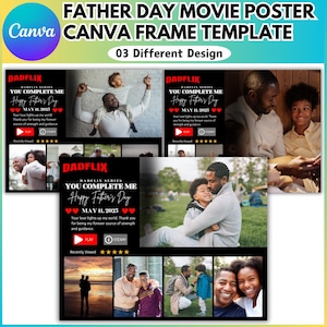 Plantilla editable de Canva para Netflix, diseño de collage para el Día del Padre, regalo para el Día del Padre, plantilla "El mejor papá del mundo", póster de película personalizado.