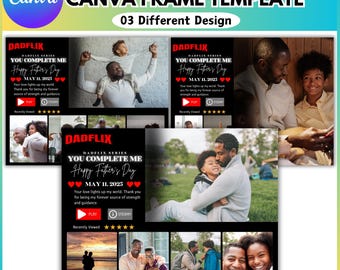 Netflix Flix Canva Editable Template, Father Day Collage Design, Father&#39;s Day Gift, Best Dad Ever Template, Movie Poster Personalized Poster