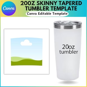 Op de afbeelding: Een witte, slanke, taps toelopende tumbler van 20 oz met een zilveren deksel. De tumbler is leeg en klaar om te worden gepersonaliseerd. De tekst "20oz tumbler" is op de tumbler gedrukt.