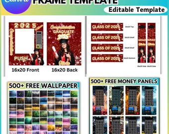 Graduation Vending Machine Canva Editable Template, Vending Grad Business Canva Template, 500+ Money Pannels, 300+ Wallpapers Design Bundle