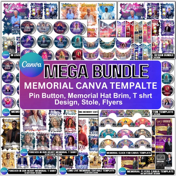 Memorial Mega Bundle Canva Editable, Funeral Memorial T Shirts Bundle, All Over T Shirts, Funeral Keychains, Memorial Pin Buttons, Tumblers